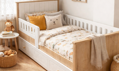 Minimo Panjur Ahşap Beyaz Full MDF 90x190 Kapitoneli Yavrulu Karyola