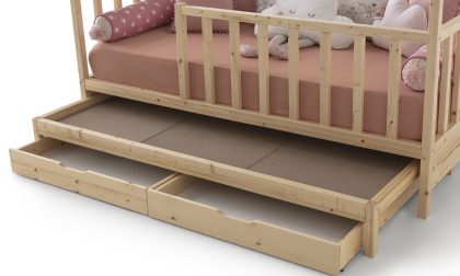 Minimo Yuva Çatılı Montessori Karyola - 2 Çekmece ve Yavru Yataklı