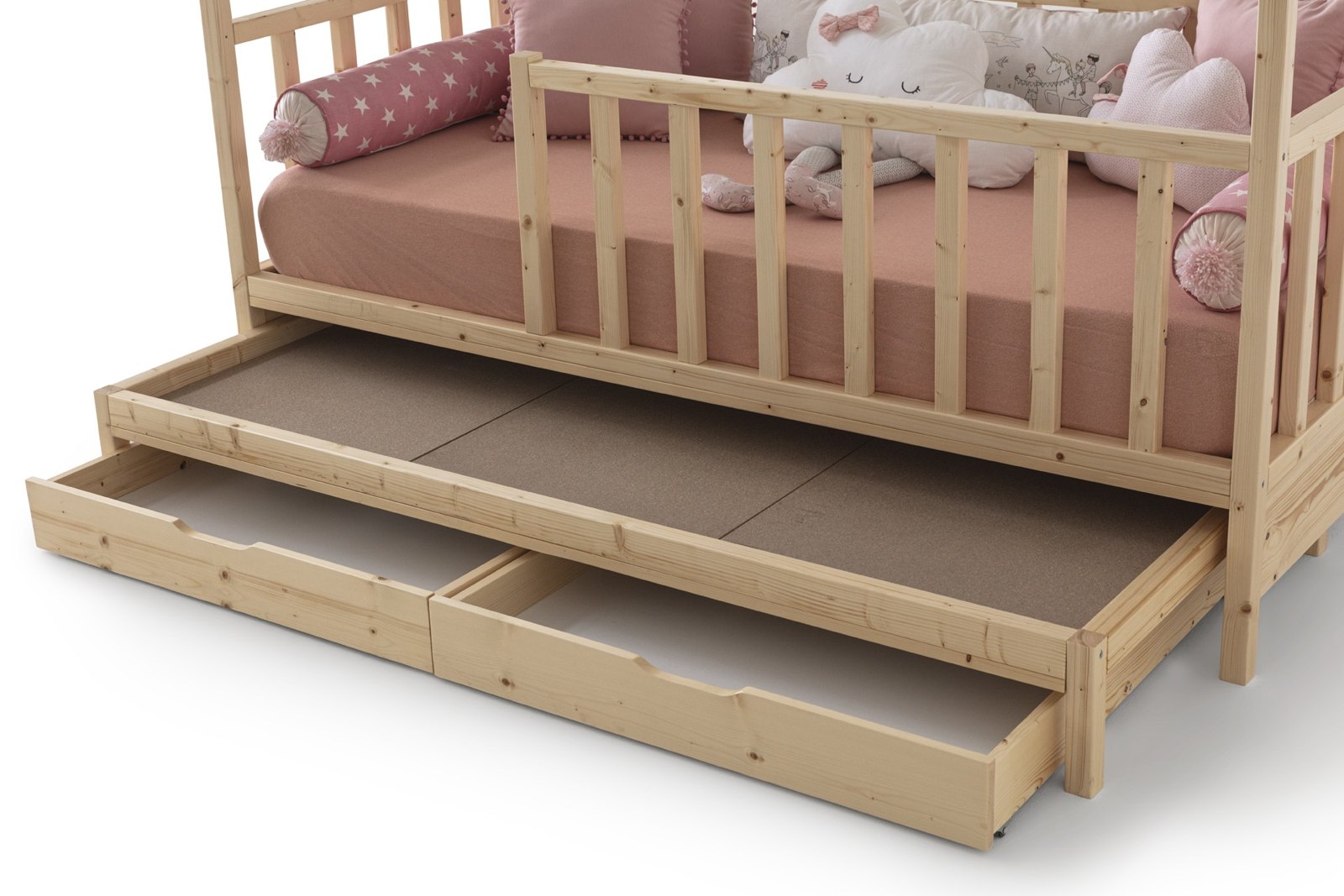 Minimo Yuva Çatılı Montessori Karyola - 2 Çekmece ve Yavru Yataklı