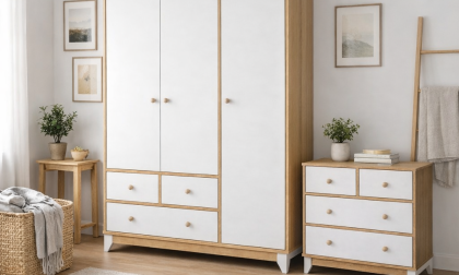 Minimo %100 Bonnie Ahşap Beyaz 3 Kapılı Gardırop & Bonnie Ahşap Beyaz 4 Çekmeceli Şifonyer
