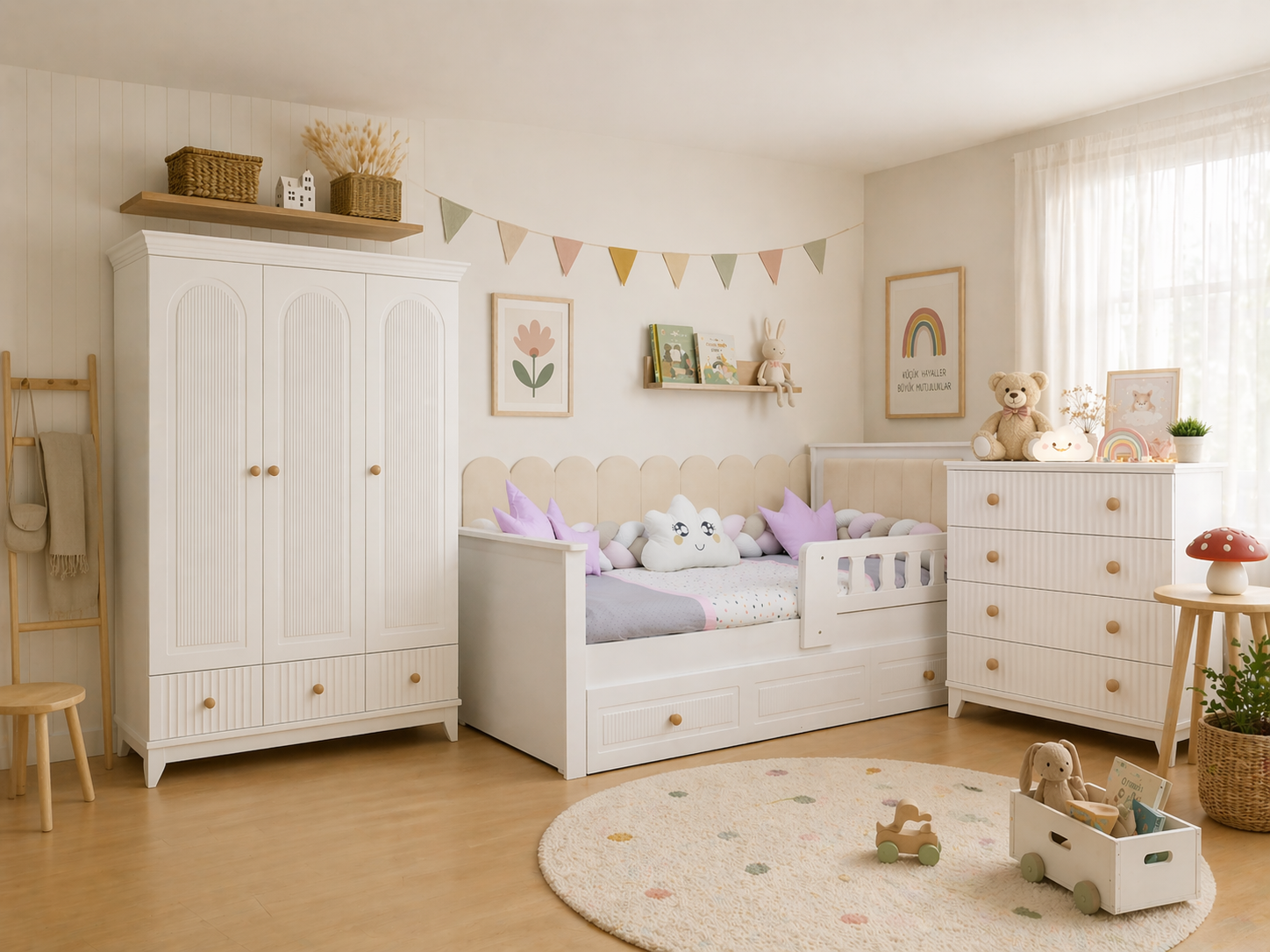 Minimo %100 MDF Bohem Beyaz Maxi Bebek&Çocuk Odası Takımı