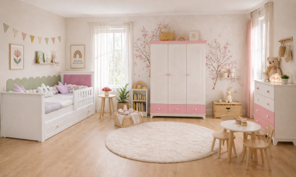 Minimo %100 MDF Bohem Pembe Maxi Bebek&Çocuk Odası Takımı