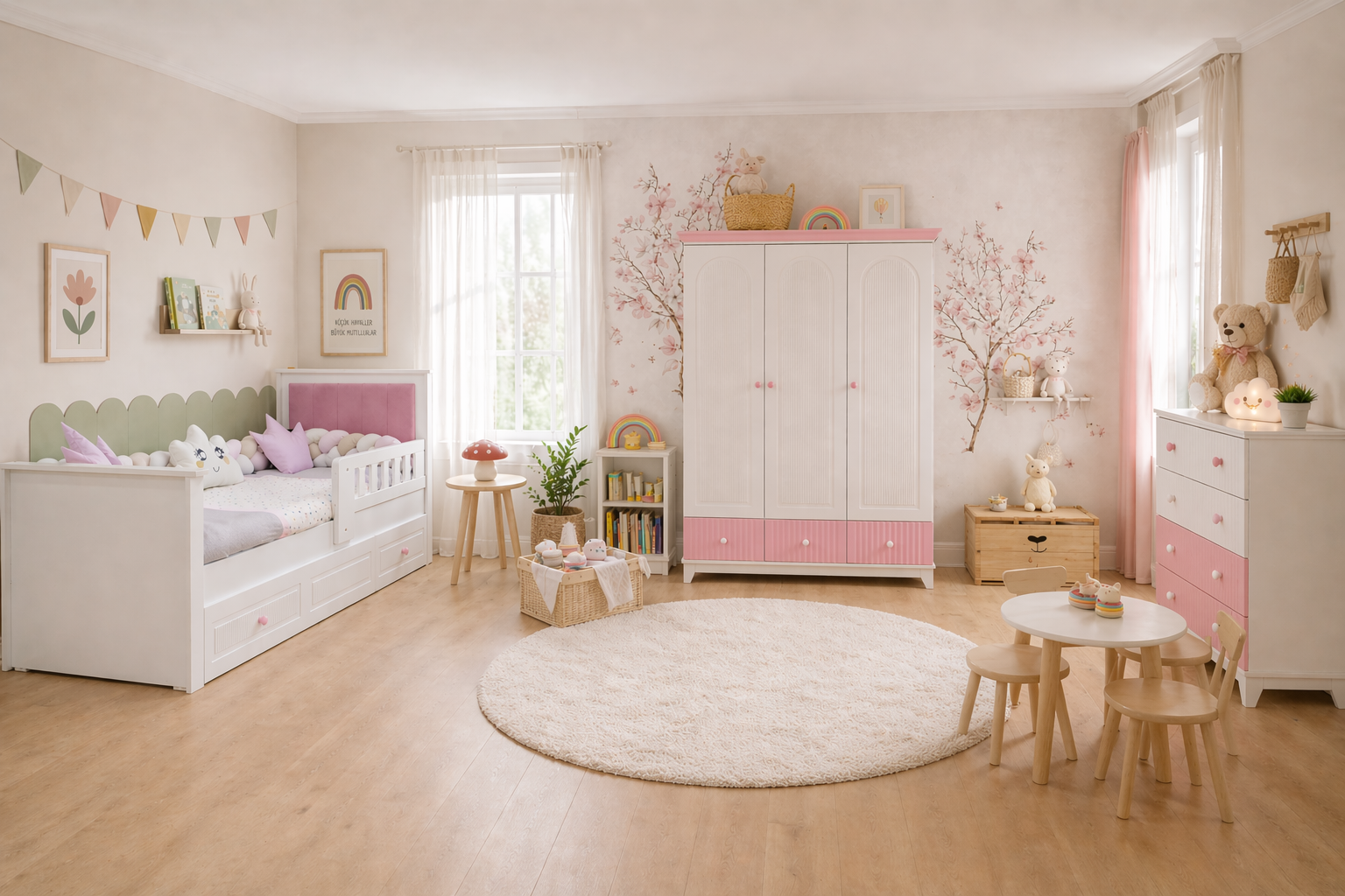 Minimo %100 MDF Bohem Pembe Maxi Bebek&Çocuk Odası Takımı