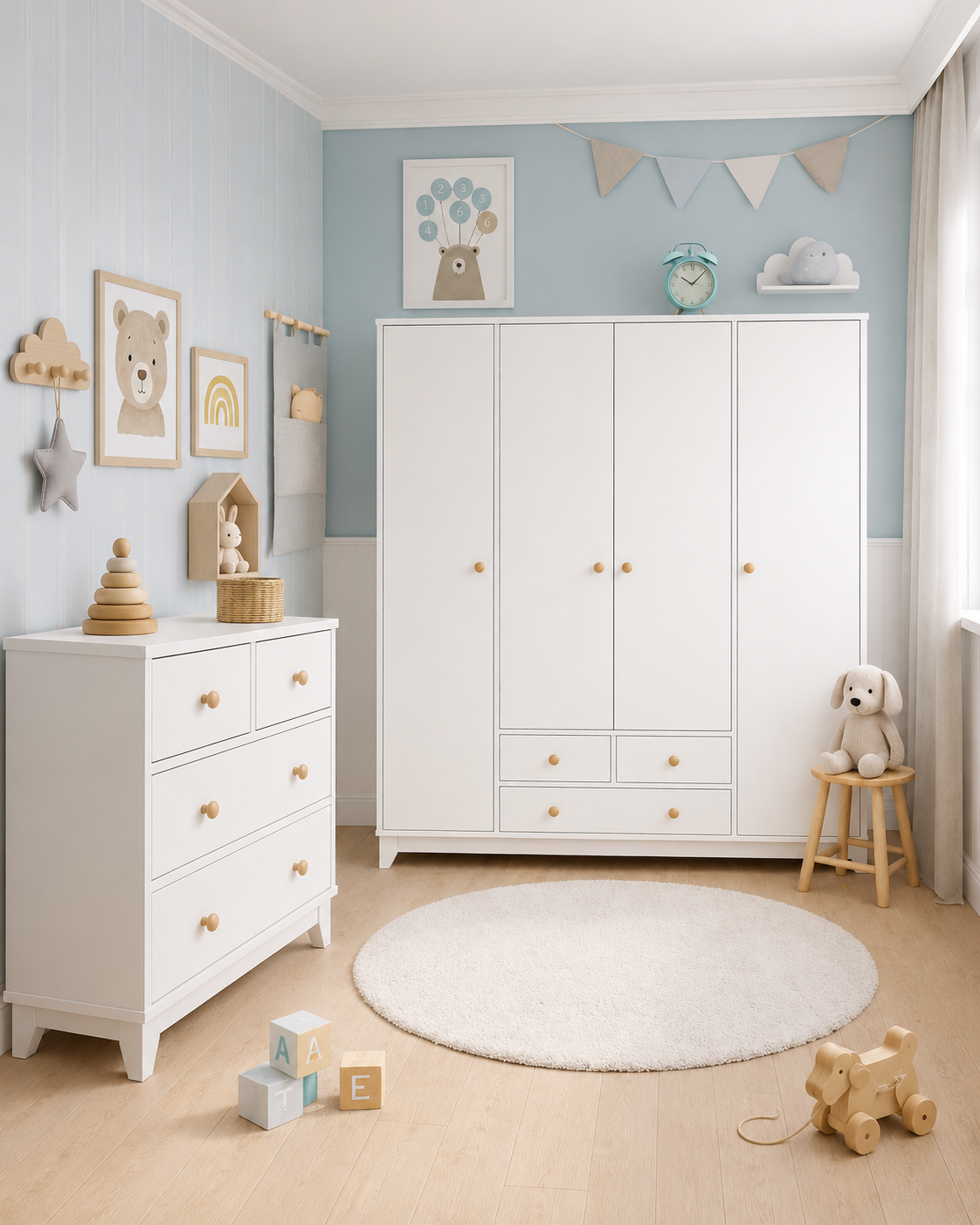 Minimo %100 MDF Bonnie 4 Kapılı Gardırop & Bonnie 4 Çekmeceli Şifonyer