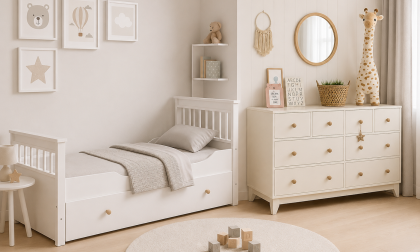 Minimo %100 MDF Bonnie 8 Çekmeceli Bebek&Çocuk Şifonyer & %100 MDF Bonnie 90x190 Yavrulu Montessori Karyola