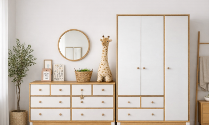 Minimo %100 MDF Bonnie Ahşap Beyaz 3 Kapılı Dolap & 8 Çekmeceli Şifonyer