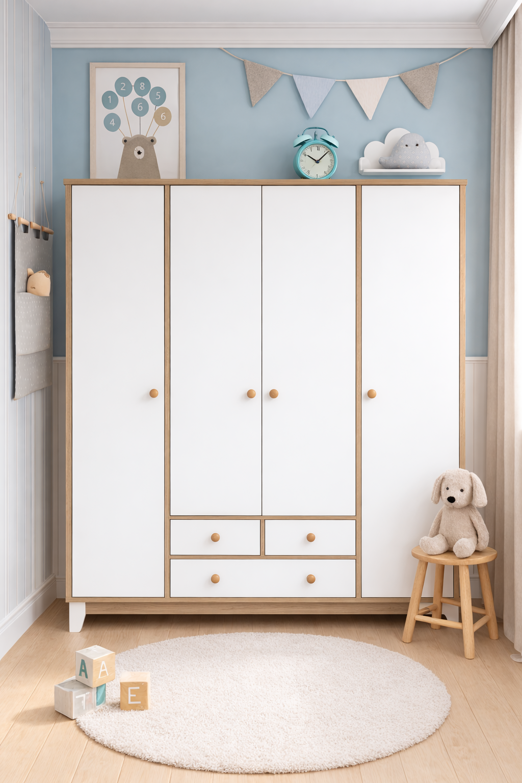 Minimo %100 MDF Bonnie Ahşap Beyaz 4 Kapılı Bebek & Çocuk Gardırop