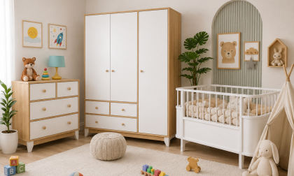 Minimo %100 MDF Bonnie Ahşap Beyaz Beşik Maxi Bebek Odası (3 Kapılı Dolap & 4 Çekmece Şİfonyer & 80x130 Büyüyen Beşik )