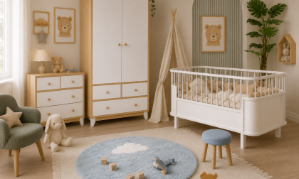 Minimo %100 MDF Bonnie Ahşap Beyaz Beşik Mini Takım ( 2 Kapılı Dolap & 4 Çekmeceli Şifonyer & 80x130 Büyüyen Beşik )