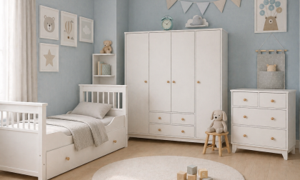 Minimo %100 MDF Bonnie Mega ( Mini ) Bebek Odası Takımı ( 4 Kapılı Dolap & 4 Çekmeceli Şifonyer & 90x190 Yavrulu Karyola)