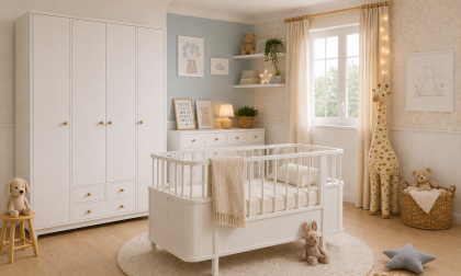 Minimo %100 MDF Bonnie Mega ( Maxi ) Bebek Odası Takımı ( 4 Kapılı Dolap & 8 Çekmeceli Şifonyer & 80x130 cm (80x180 ) Büyüyen Beşik