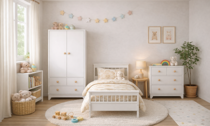 Minimo %100 MDF Bonnie Mini Bebek Odası ( 2 Kapılı Dolap & 4 Çekmeceli Şİfonyer & 90x190 Yavrusuz Karyola)