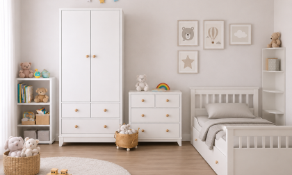 Minimo %100 MDF Bonnie Mini Bebek Odası ( 2 Kapılı Dolap & 4 Çekmeceli Şİfonyer & 90x190 Yavrulu Karyola)