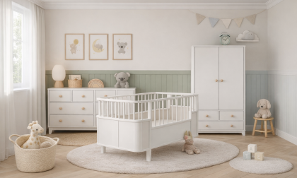 Minimo %100 MDF Bonnie Mini (Large) Bebek Odası (2 Kapılı Dolap& 8 Çekmece Şifonyer & 80x130 Büyüyen Beşik)