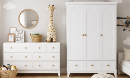 Minimo %100 MDF Düz Desen 3 Kapılı Bebek & Çocuk Gardırop && Bonnie %100 MDF 8 Çekmeceli Şifonyer