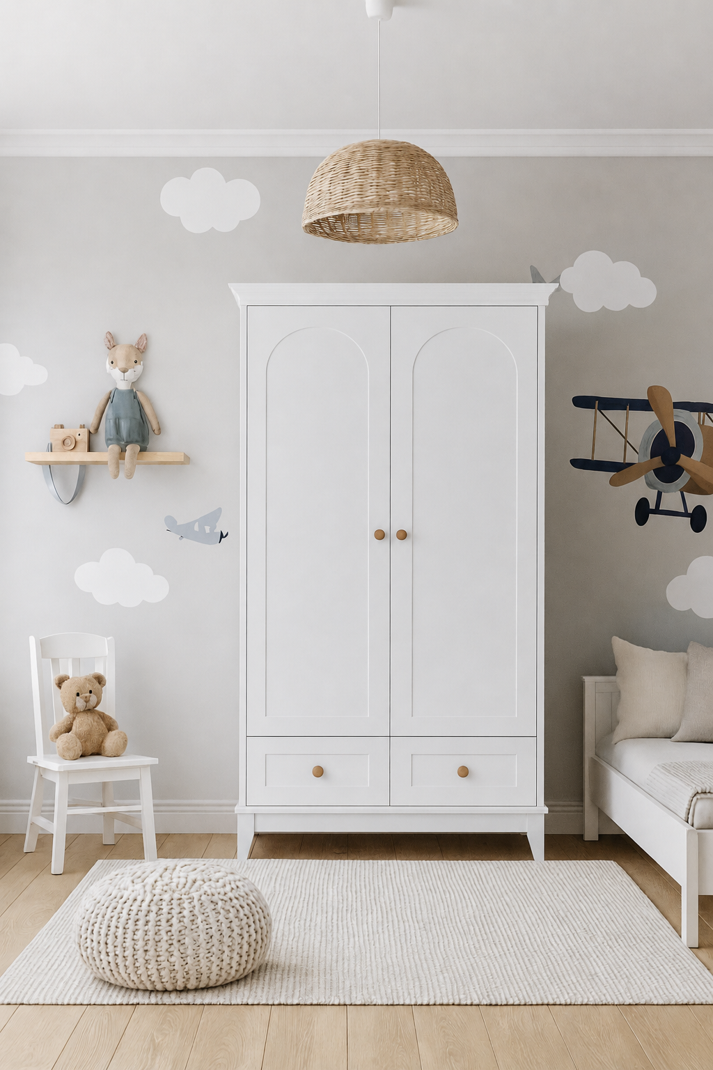 Minimo % 100 MDF Oslo Beyaz 2 Kapılı Bebek & Çocuk Gardırop