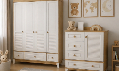 Minimo %100 MDF Panjur Ahşap Beyaz 4 Kapılı Dolap & Şifonyer