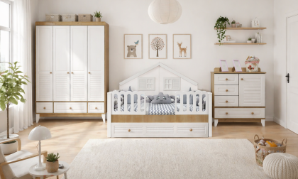 Minimo %100 MDF Panjur Ahşap Beyaz Duvar Çatılı Mega Bebek & Çocuk Odası Takımı
