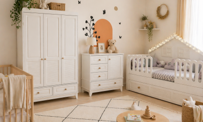 Minimo %100 MDF Panjur Beyaz Duvar Çatılı Maxi Bebek Odası Takımı