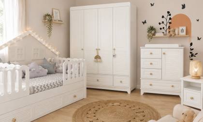 Minimo %100 MDF Panjur Beyaz Duvar Çatılı Mega Bebek Odası Takımı