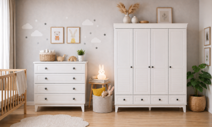 Minimo %100 MDF Stella Beyaz 4 Kapılı Dolap & Stella Beyaz 4 Çekmeceli Şifonyer