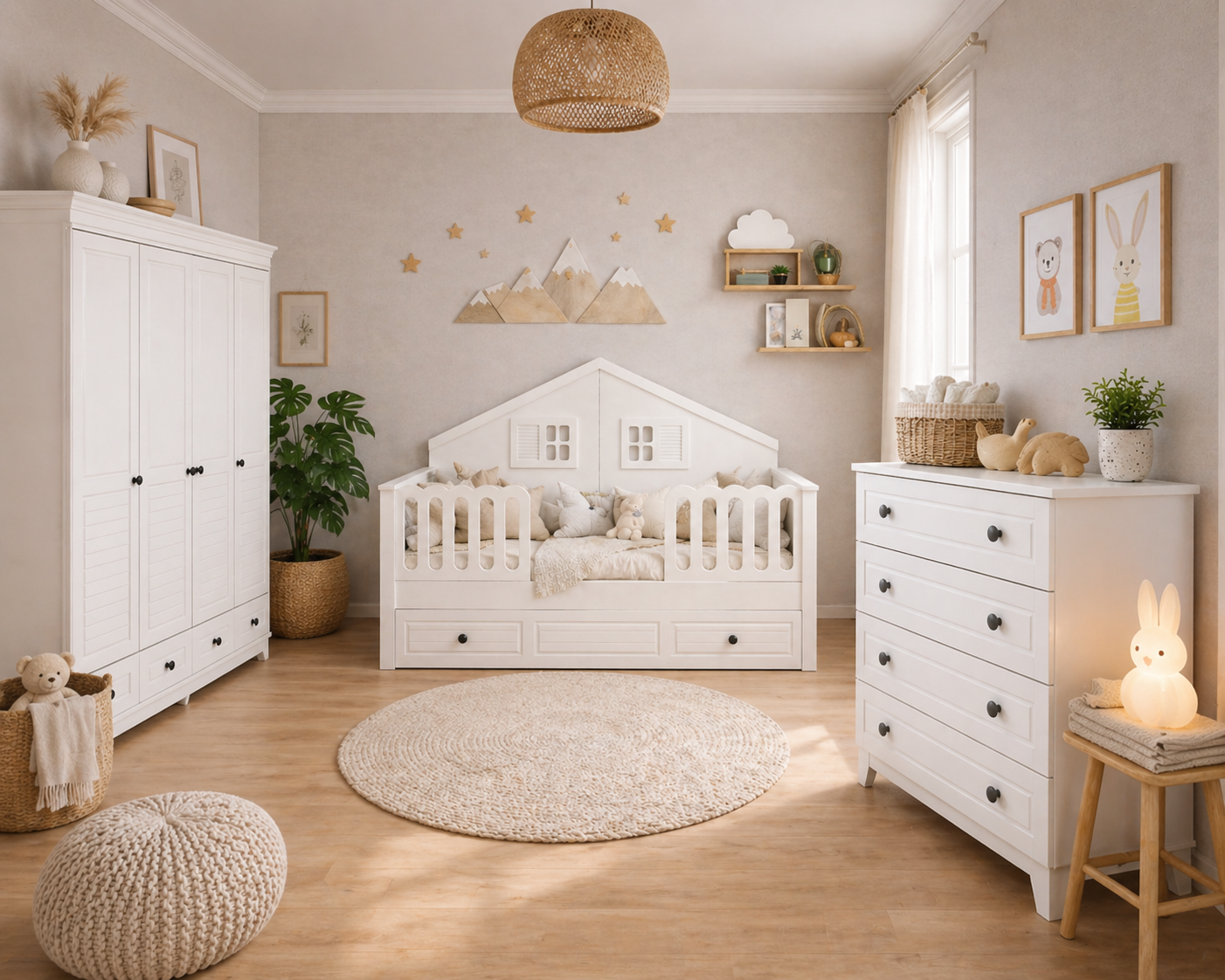 Minimo %100 MDF Stella Beyaz Mega Duvar Çatılı Bebek&çocuk Odası Takımı