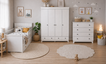 Minimo %100 MDF Stella Beyaz Mega Takım 4 Kapılı Dolap & 90x190 Kapitoneli Karyola & Şifonyer