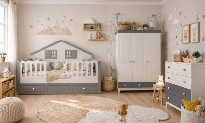 Minimo %100 MDF Stella Gri Maxi Duvar Çatılı Bebek Odası Takımı