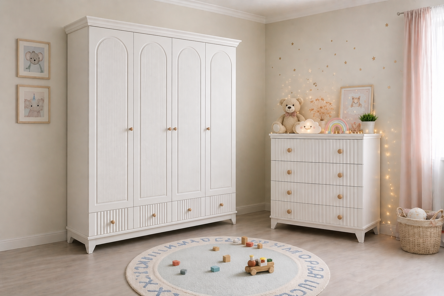 Minimo %100MDF Bohem 4 Kapılı Dolap & Bohem Şifonyer