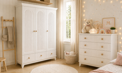 Minimo Bohem %100 MDF Beyaz 3 Kapılı Dolap & Bohem %100 MDF Beyaz 4 Çekmeceli Şifonyer
