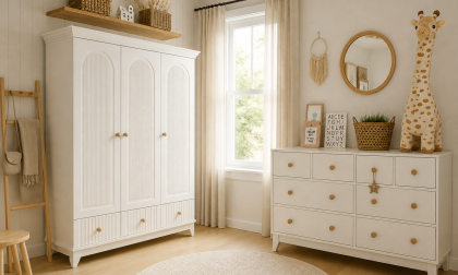 Minimo Bohem %100 MDF Çizgili Desen 3 Kapılı Bebek & Çocuk Gardırop && Bonnie %100 MDF 8 Çekmeceli Şifonyer