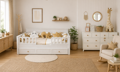 Minimo Bonnie %100 MDF 8 Çekmeceli Şifonyer & Bohem %100 MDF 90x190 cm Yavrulu Sedir Karyola