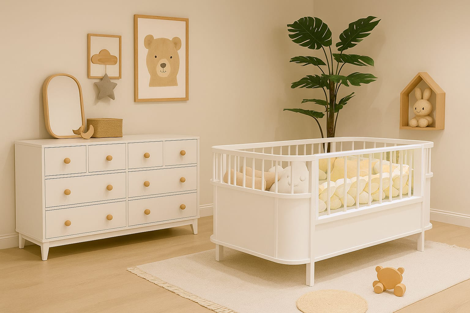 Minimo Bonnie %100 MDF 8 Çekmeceli Şİfonyer & Bohem 80x130 ( 80x180 ) Büyüyen Beşik Karyola