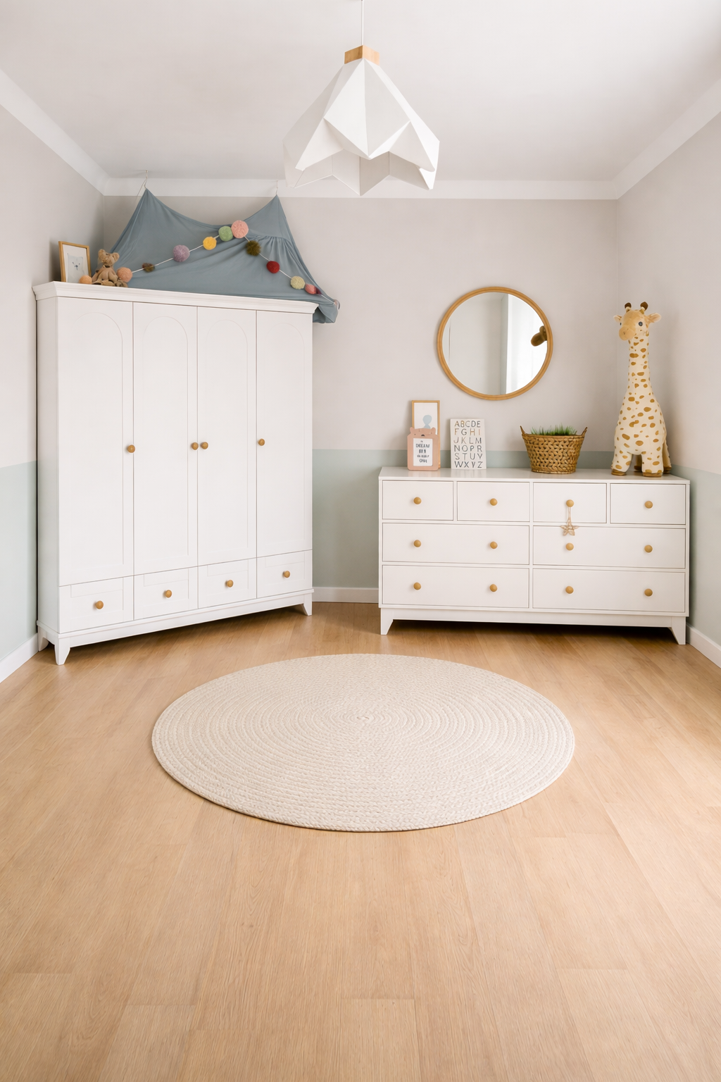 Minimo Oslo %100 MDF Düz Desen 4 Kapılı Bebek & Çocuk Gardırop & %100 MDF Bonnie Bebek & Çocuk Şifonyer
