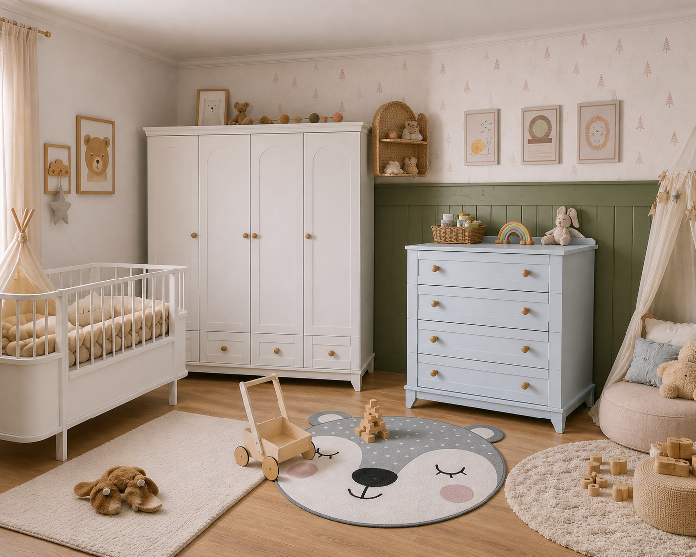 Minimo Oslo %100 Mdf Mega Bebek & Çocuk Odası Takımı ( 4 Kapılı Dolap&şifonyer&80x130 Büyüyen Beşik )