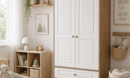 Minimo Panjur Ahşap Beyaz Full MDF 2 Kapılı Bebek & Çocuk Gardırop