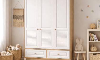 Minimo Panjur Ahşap Beyaz Full MDF 3 Kapılı Bebek & Çocuk Gardırop
