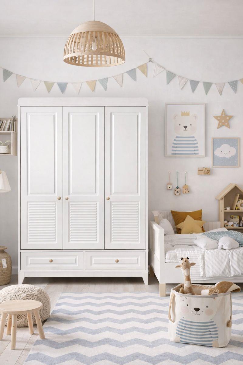 Minimo Panjur Beyaz Full MDF 3 Kapılı Bebek & Çocuk Gardırop