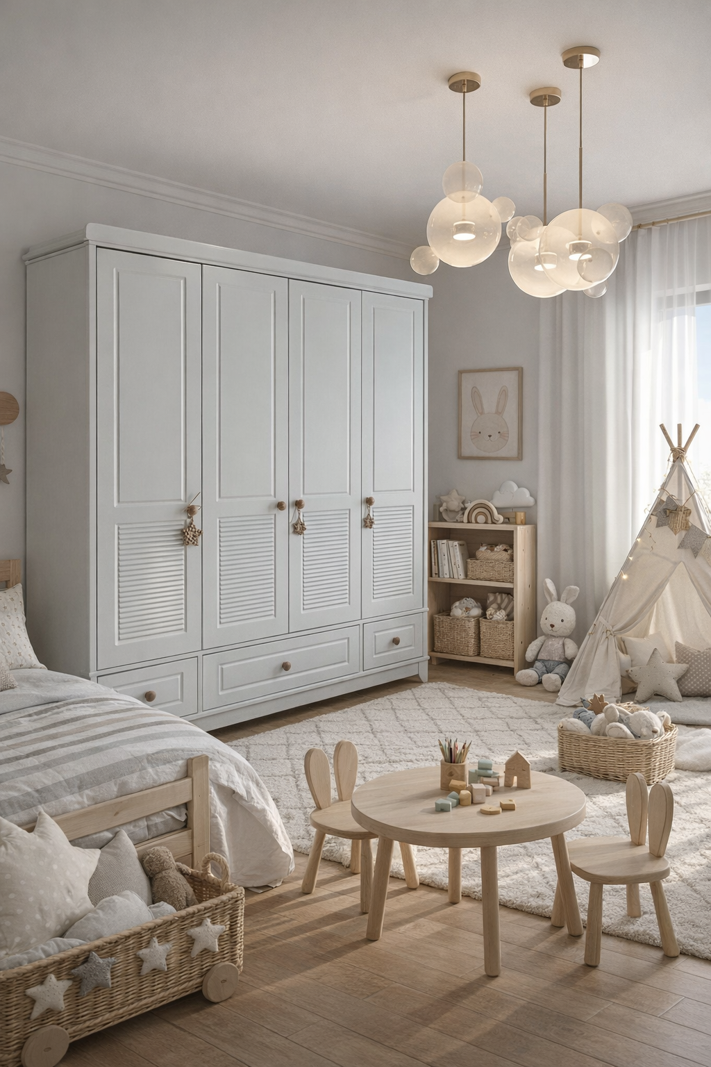 Minimo Panjur Beyaz Full MDF 4 Kapılı Bebek & Çocuk Gardırop