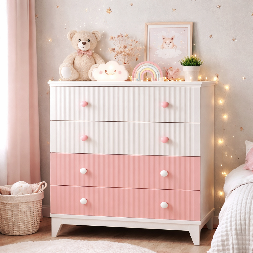 Minimo Soho Pembe Full MDF Bebek & Çocuk Odası Şifonyer