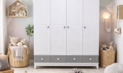 Minimo Stella Gri Beyaz Full MDF 4 Kapılı Bebek & Çocuk Gardırop