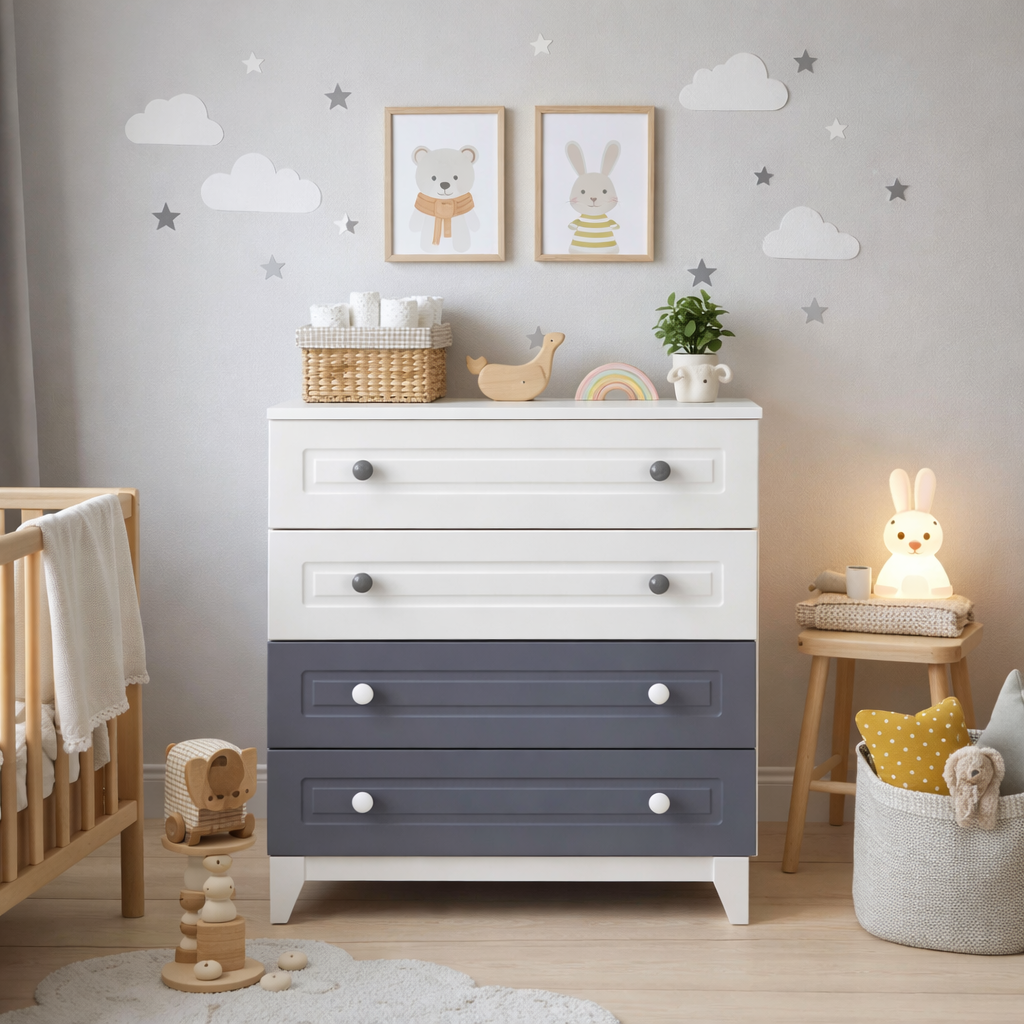 Minimo Stella Gri Beyaz Full MDF Bebek & Çocuk Odası Şifonyer